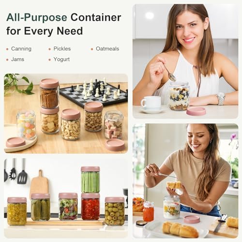 NETANY 6-pack 16oz Glass jars with Airtight Lids, Overnight Oats Containers with Lids, Wide mouth Mason Salad jars, Glass Food Storage Containers for Snacks Yogurt Spice Sugar-Pink - Image 6