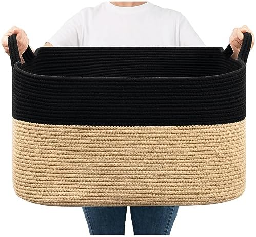 Goodpick Large Woven Blanket Basket, Rectangle, Black & Camel by Goodpick