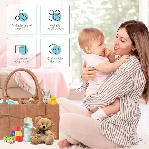 Cute Castle 2 Pack Diaper Caddy Organizer - Portable Baby Caddy Organizer with Handle, Nursery Storage Bin and Car Organizer for Girls, Boys - Baby Gift Basket - Caramel - Image 3