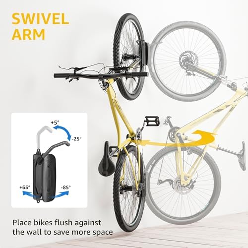 monTEK Swivel Bike Wall Mount, Vertical Bike Rack for Garage, 1 Pack, Gray - Image 2