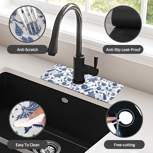 15" X 5.5" Kitchen Sink Splash Guard Faucet Mat Floral Super Absorbent Fast Drying Faucet Guard & Draining Mat Sink Splash Guard Behind Faucet for Kitchen, Bathroom - Image 6