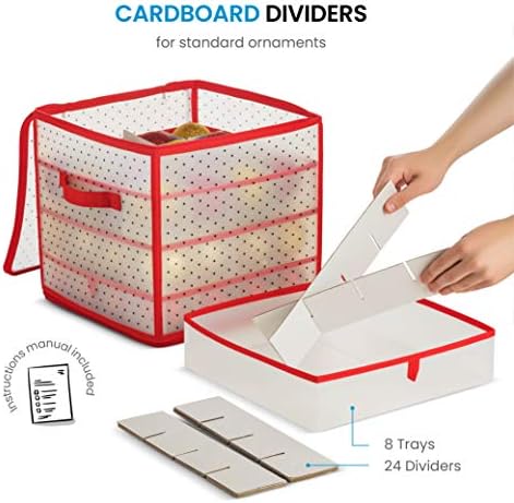 ZOBER Christmas Ornament Storage Box Plastic - Stores 64 3" Ornaments with Individual Trays - Ornament Organizer Storage Box, Durable Christmas Containers Holder - Red - Image 3