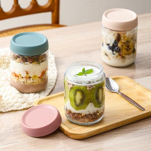NETANY 12-pack 16oz Glass jars with Airtight Lids, Overnight Oats Containers with Lids, Wide mouth Mason Salad jars, Glass Food Storage Containers for Snacks Yogurt Spice Sugar - Image 5