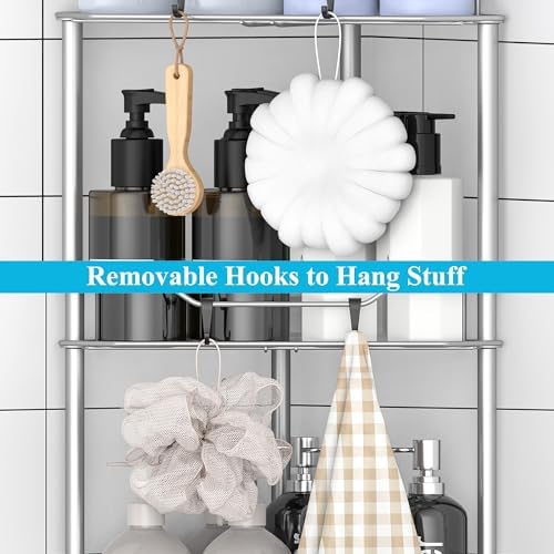 HuggieGems Metal Floor Standing Corner Shower Caddy, Gray, 2 Tier - Image 5