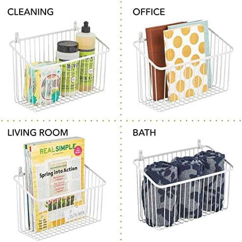 mDesign Small Metal Wire Wall Mounted Storage Organizer Basket Bin for Hanging in Kitchen, Garage, Entryway, Mudroom, Bedroom, Bathroom, Laundry Room - Unity Collection - 2 Pack - White - Image 7