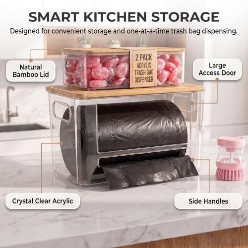 2-Pack Trash Bag Holder for Kitchen, Acrylic Trash Bag Dispenser - Image 2