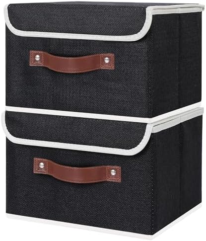 ANMINY Fabric Storage Box Bins with Lids, Black, 10"x8"x7", 4 Pack - Image 7