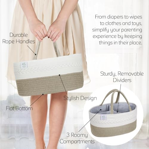 KiddyCare Baby Diaper Caddy Organizer, Cotton Nursery Baby Gift Basket with Handle Lid Baby Caddy Organizer, Portable Baby Basket Diapers & Wipes, Basket for Moms, Wheat Field - Large - Image 4