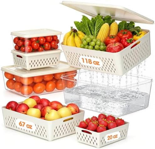 4 Pack Fruit Storage Containers for Fridge, Plastic Food Storage Container by JSCARES