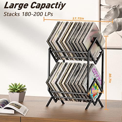 RUILALIFE 2-Tier-Vinyl-Record-Storage-Holder With Dividers, 200 LPs Albums Storage Rack Shelf, Steel Music Records Display Shelf Organizer For Book, Magazine, Files - Image 4