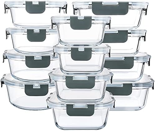 M MCIRCO 24 Piece Glass Food Storage Containers with Lids,Gray by MMCIRCO