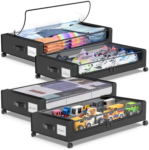 Beborxue Under Bed Storage with Wheels, 4-Pack (Black) by Beborxue-Life