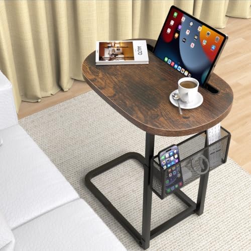 Fashion TV Tray with Large Tabletop, Adjustable Sofa Table with Baskets by Unlockyourhomestoragelife