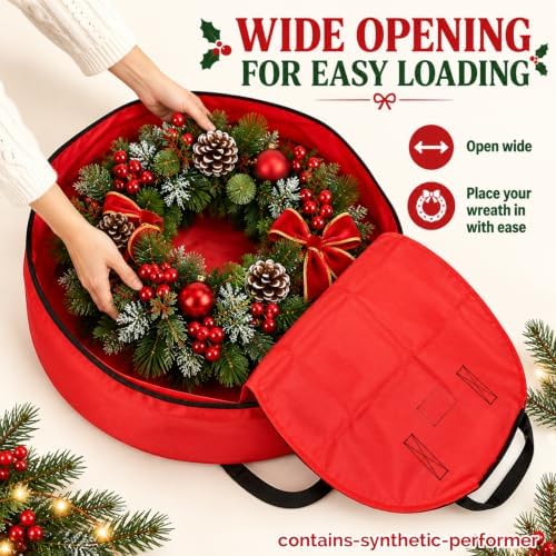 RAINFLOW Wreath Storage Container - 24 Inch Christmas Wreath Storage Bag - Image 6