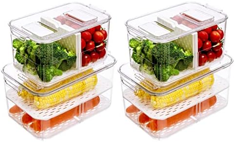 SANNO Fridge Produce Saver Storage Vegetable Fruit Containers Food Produce Saver Container Stackable Refrigerator Organizer Bins Fresh Keeper Drawers Organizer, Set of 4 - Image 4