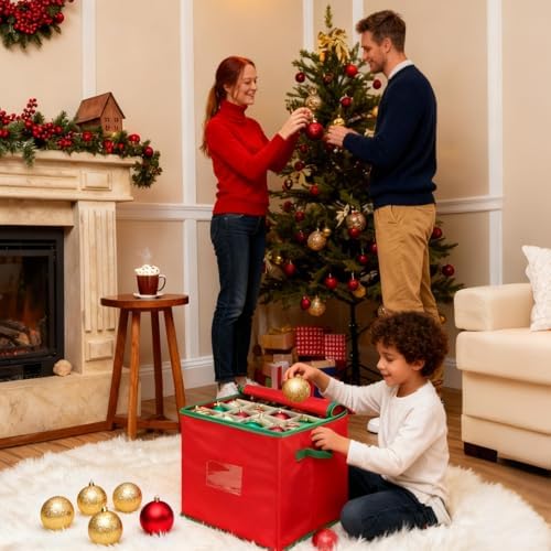 Xmas Ornament Storage Box Up To 64 Balls with 4 Separate Removable Trays - Image 5