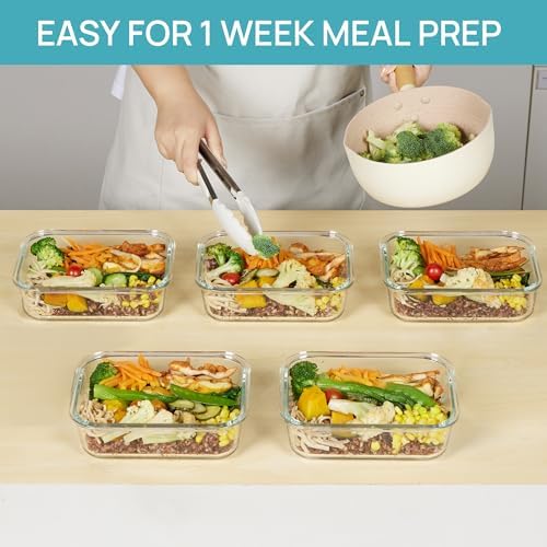 Vtopmart 5 Pack 35oz Glass Food Storage Containers with Lids, Blue - Image 4