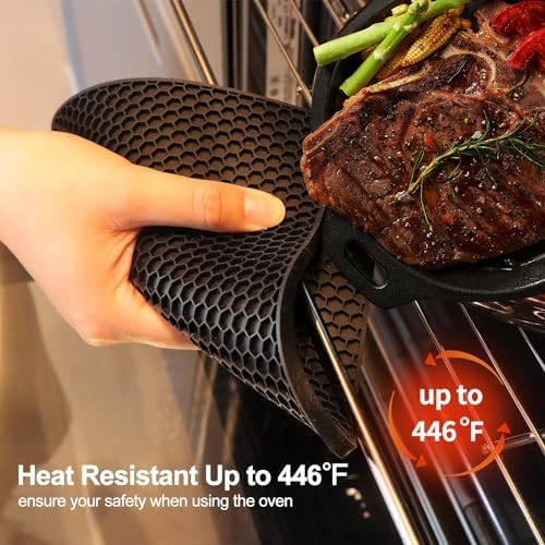 4 Pack Silicone Trivets for Hot Pots and Pans, Pot Holders Hot Pads, Non-Slip & Heat Resistant Silicone Mats for Kitchen Counter, Soft Durable Drying Mat, Jar Opener and Coasters (2 Black+2 Dark Grey) - Image 2