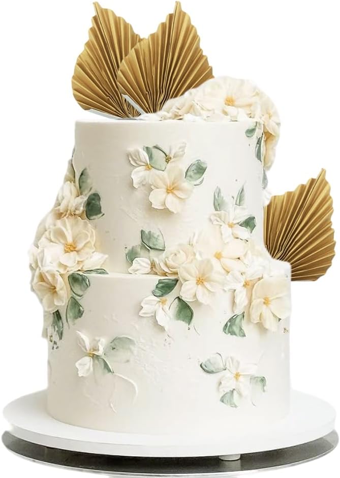 10PCS Paper Palm Fan Cake Toppers Palm Spear Leaves Fan Cupcake Toppers Craft DIY Cake Bakeware Decoration for Birthday Party Wedding Party Decor Supplies Light Gold