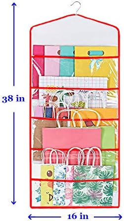 ProPik Storage for Gift Bags, Tissue Paper, and Wrapping Paper - Hanging Gift Bag Storage Organizer - 38 x 16 Inch PVC (Red) - Image 4