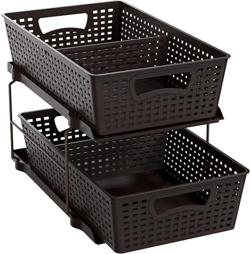 Simple Houseware 2 Tier Pull-Out Sliding Drawer Under Sink Storage, Brown by SimpleHouseware