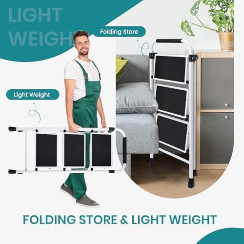 OLIXIS Step Ladder, 3 Sturdy Step Stool with Anti-Slip Pedal & Handrail - Image 4