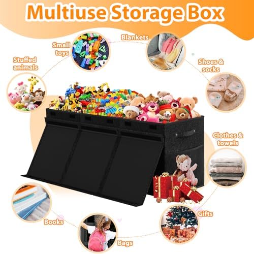 Large Toy Storage Box with Lid, Dividers, Collapsible Kids Toy Chest, Black - Image 4