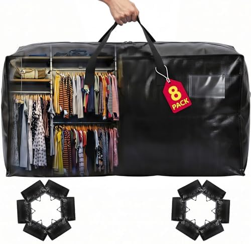 Moving Bags Heavy Duty,Extra Large Moving Bags for Travel/College Packing/Storage/Organization/Seasonal Clothes & Bedding Storage,Moving Supplies Bins,Compatible with Ikea Frakta Cart (Black,8Pcs) by Unknown