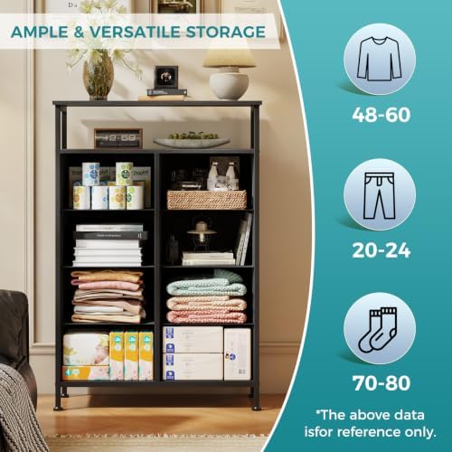 OLIXIS 8 Drawers Fabric Dresser, Raised Shelf Tall Chest of Drawers, Black - Image 4
