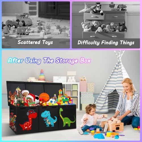 Extra Large Toy Box, Kids Toy Storage Chest with Lids, 40"x16"x16", Black - Image 4