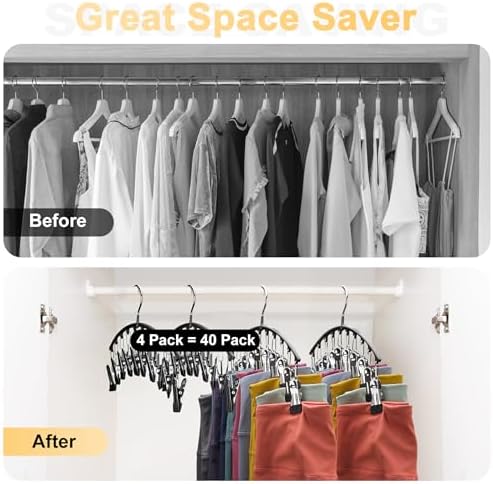 Legging Organizer for Closet, Metal Yoga Pants Hangers 4 Pack w/10 Clips Holds 40 Leggings, Space Saving Hanging Closet Organizer w/Rubber Coated Closet Organizers and Storage, Black - Image 3