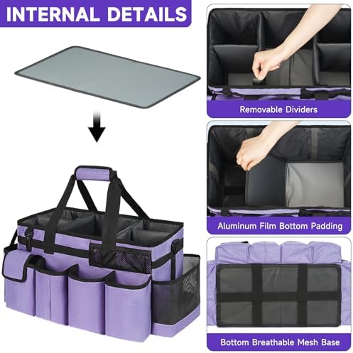 Cleaning Caddy Bag,Extra Large Cleaning Supplies Organizer with Handle for Housekeepers,Purple - Image 2