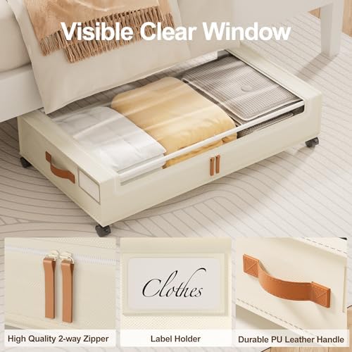 LAMU Under Bed Storage with Wheels, 2Pack Underbed Storage Containers,Beige - Image 5