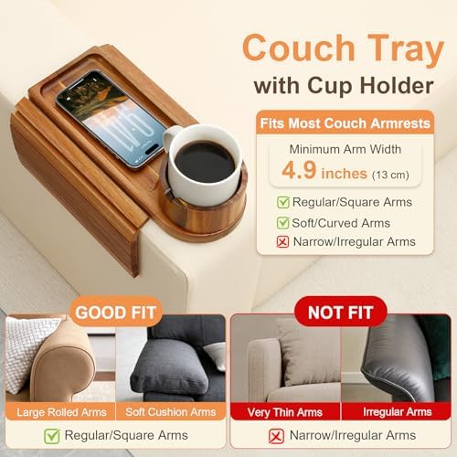 Couch Cup Holder with Phone Stand, Couch Arm Tray for Armrests Over 4.9" - Image 2