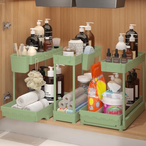 Sevenblue 3-Pack 2-Tier L-Shaped Under Sink Organizers with Sliding Drawers by Sevenblue