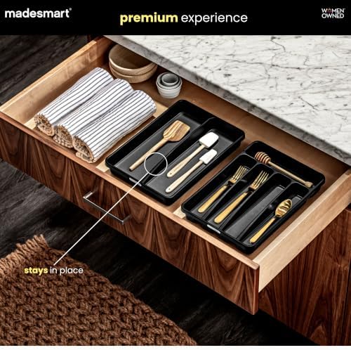 madesmart Classic 2 Compartment Compact Utensil Tray, Carbon - Image 2