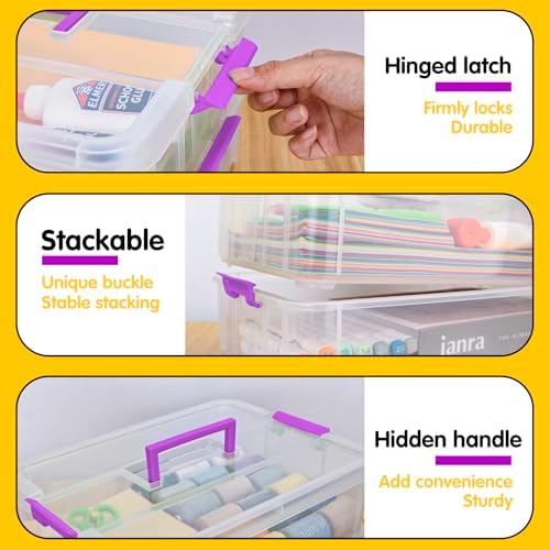 TERGOO 2 Layer Plastic Storage Containers with Lids, Multipurpose Clear Stack & Carry Box, Portable Craft Organizers and Storage Bin for Organizing Art & Craft, Sewing, Makeup, Nail Supplies (Purple) - Image 4