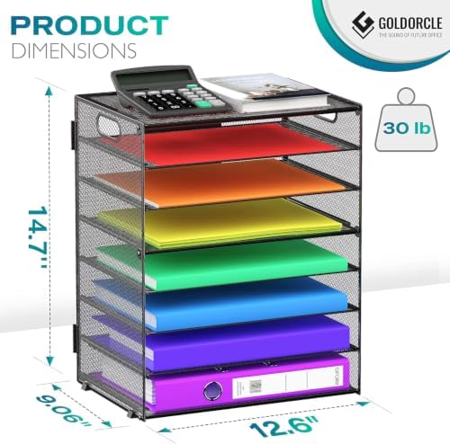 8 Tier Paper Letter Tray Organizer with Handles, Mesh Desk File Holder Storage Organization for Home School Classroom & Office (Black) - Image 2