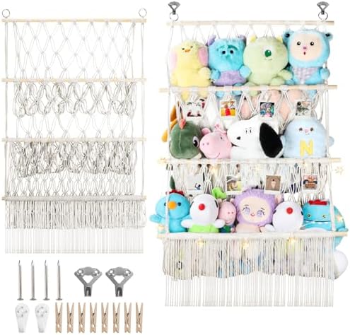 3 Tier Stuffed Animal Storage Shelf Net, 24x39'' Plushy Net, Beige by iHansee