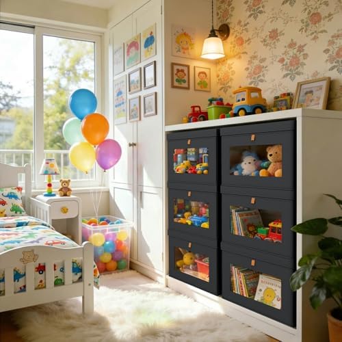 DIMJ Storage Bins with Lids - 4 Pack Large Fabric Closet Organizer with Window & Handles, Collapsible Decorative Storage Boxes for Shelves Under Bed, Books Clothes Blankets Sweaters Organization - Image 3
