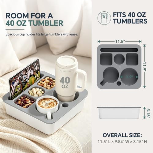 Couch Cup Holder Tray, Anti-Spill Couch Caddy, White-Black - Image 3