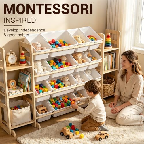 KiddoCood Large 100% Solid Wooden Kids Toy Storage Organizer, 60.2" W - Image 3