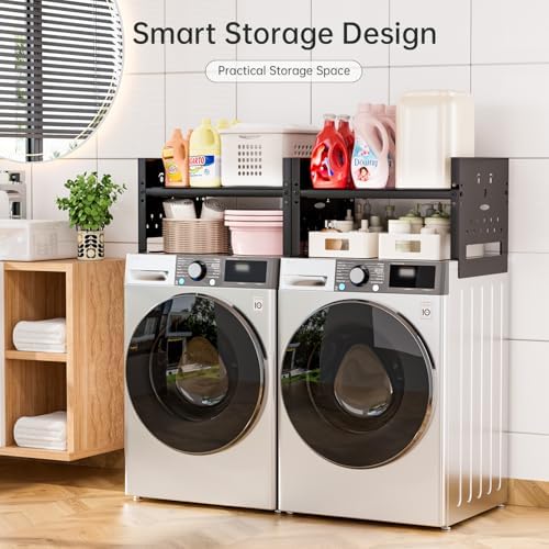 Adjustable Top Storage Shelf for Refrigerator or Washer, Dryer Countertop, Expandable Storage Shelves for Kitchen, Laundry Room and Dorm Room (Black) - Image 4