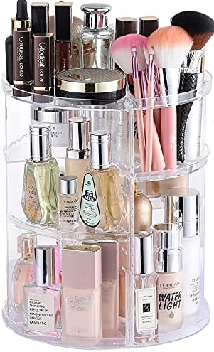 Clear Rotating Makeup Organizer for Vanity,Adjustable Skincare Organizer Countertop,Cosmetic Display Cases for Beauty,Skin Care,Spinning Makeup Stand,Make up Storage Organizer and Perfume organizer by Cqacrylic