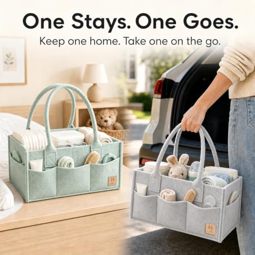HIPHOP PANDA 2-Pack Diaper Caddy Organizer - Nursery Storage Bin & Car Organizer for Diapers, Wipes, and Baby Essentials - Dual-Color Solid Set (Grey/Green), Regular Size - Image 6