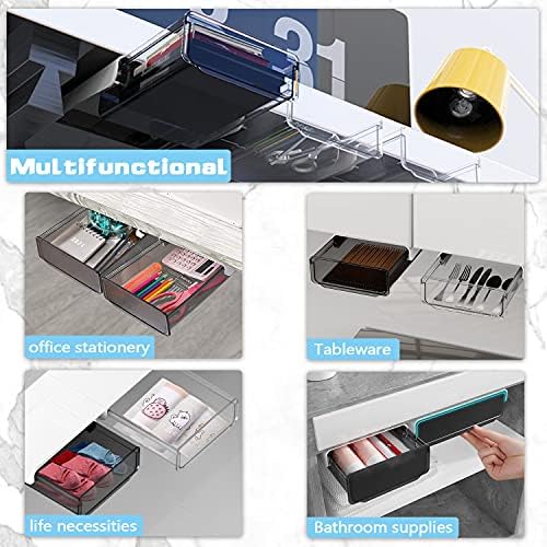 OSPNIEEK Self-adhesive Under Desk Drawer Organizer, 2 Pack Table Hidden Slide Out Large Storage Mounted Desktop Pencil Holder Tray Drawers for Office Home School Stationery Kitchen (Large, Black) - Image 2