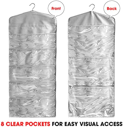 Gift Bag and Tissue Paper Storage, Hanging Organizer with Multiple Front and Back Pockets Double Sided, Organize Gift Wrap and Paper Bags 38 x 16 Inch (Grey) - Image 2