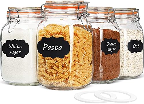 Qianfenie 50 oz Glass Jars with Airtight Lids, Wide Mouth Mason Jars, 4 Pc by Qianfenie