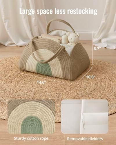 Blissful Diary Diaper Caddy Organizer, Woven Cotton Rope, Natural Rainbow - Image 4