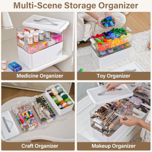 19QT Large Plastic Craft Organizers and Storage Box,3-Layer Portable Craft Storage Container with Handle,Art Supply Storage Organizer,Sewing Box Organizer - Image 6
